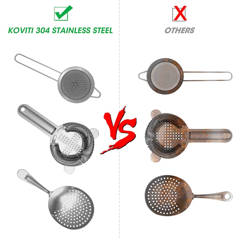 Koviti Cocktail Strainer-Stainless Steel Bar Tools Bartender Cocktail Strainer Set:Hawthorne Strainer Julep Strainer and Conical Fine Mesh Strainer - Image 2